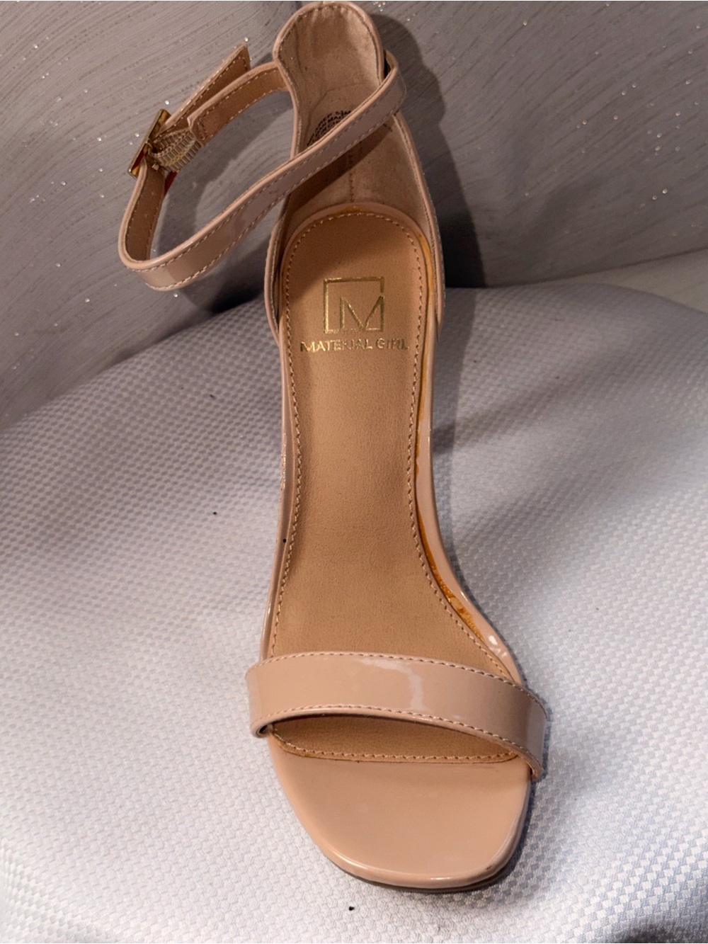 Material Girl Nude Patent Ankle-Strap High Heel Sandal